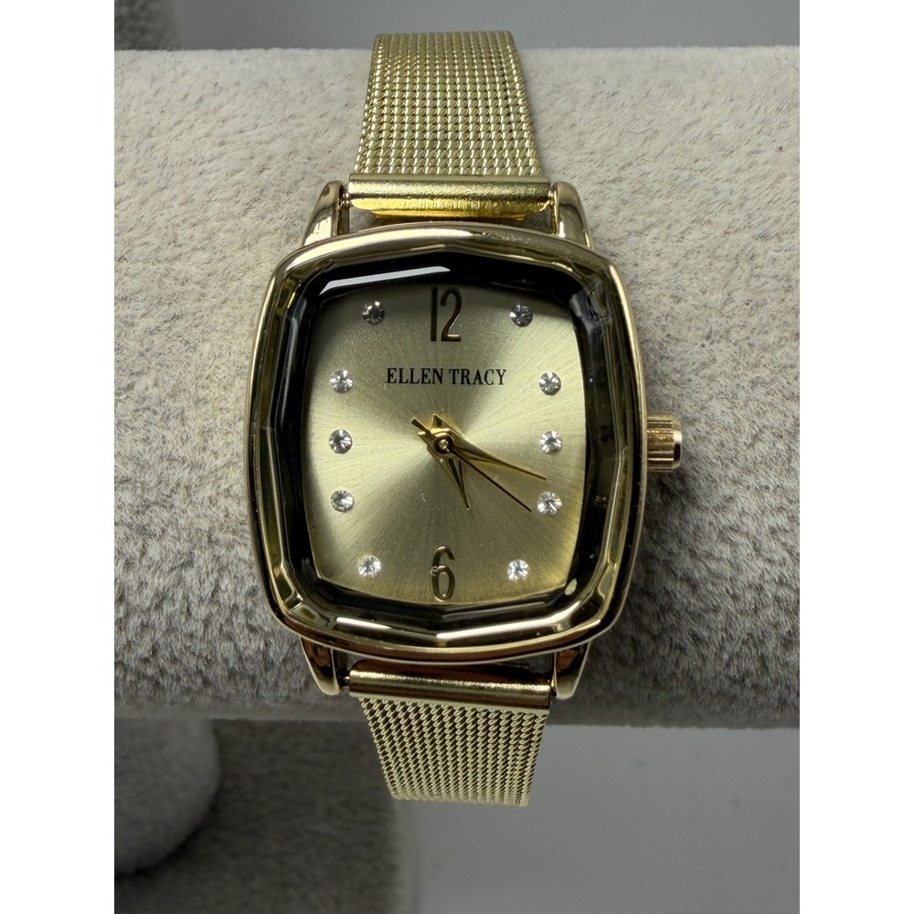 Ellen Tracy ET5188GD New Battery Ladies Watch 22MM 7" Gold Tone Mesh Band